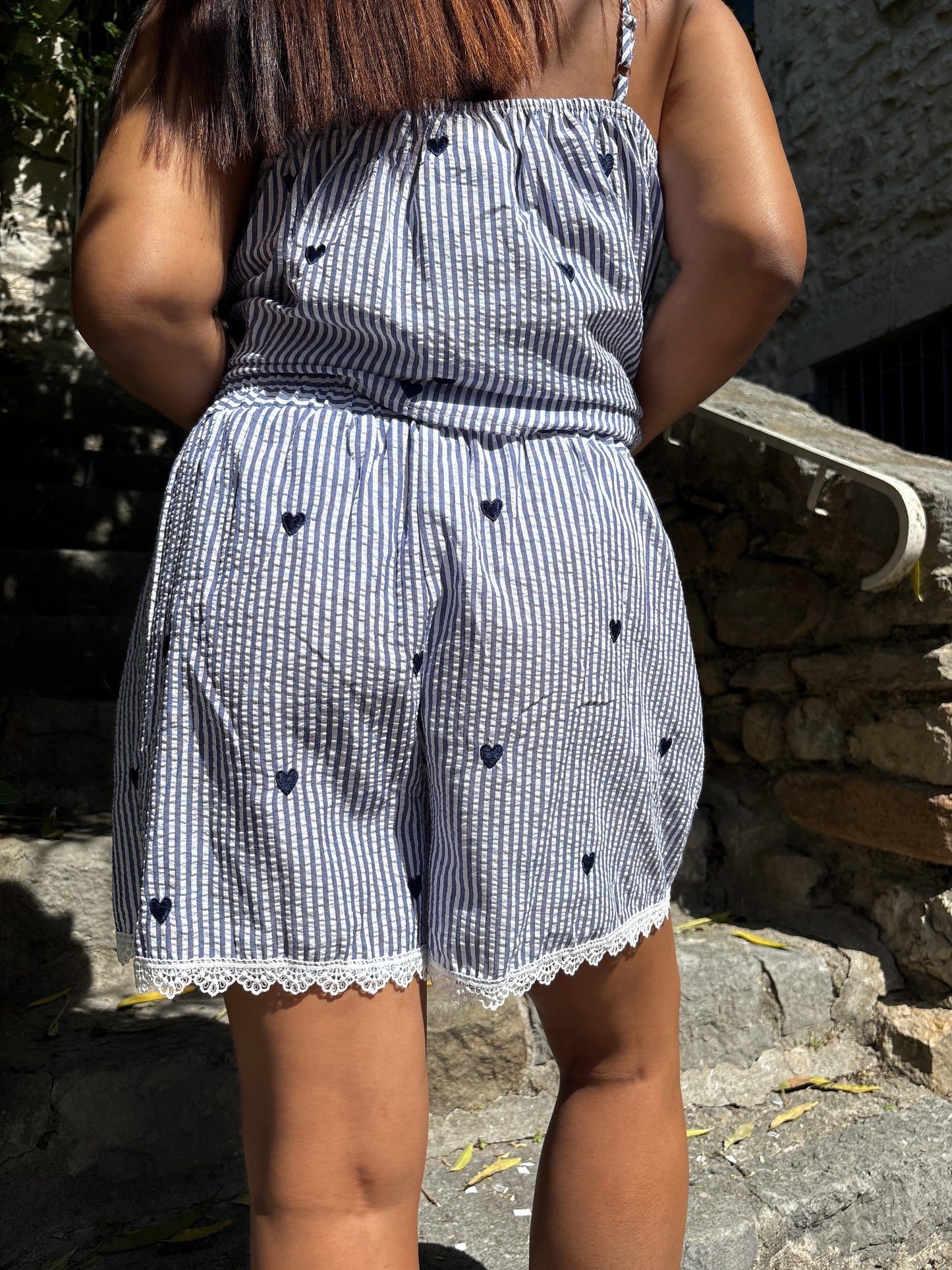 Ensemble Rayé Bleu Petit Cœur