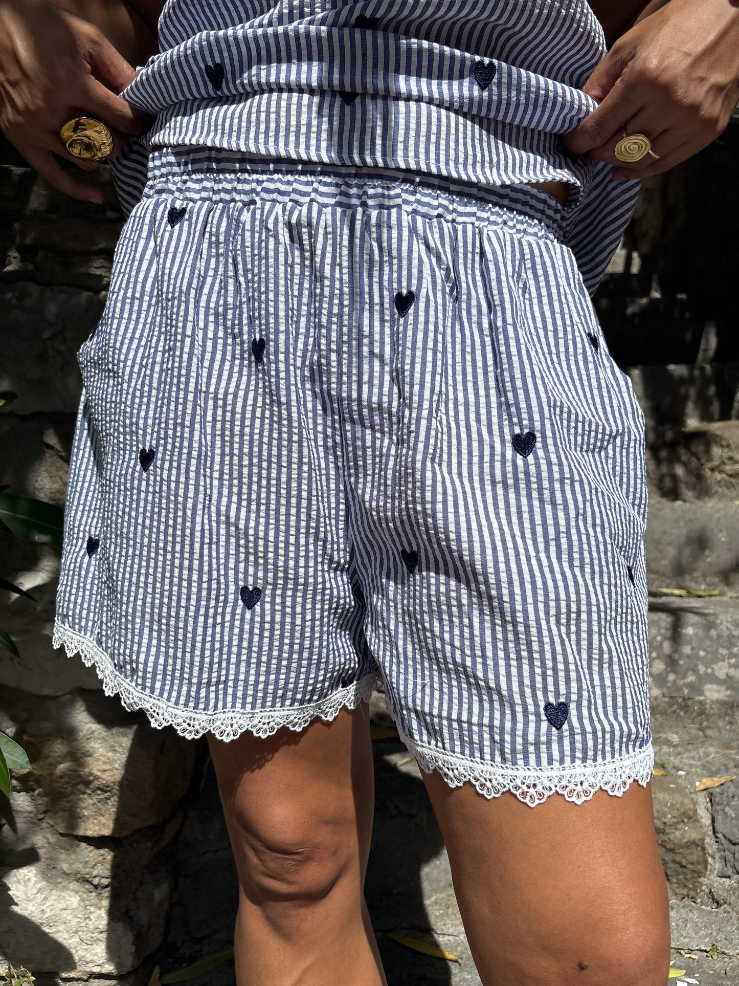 Ensemble Rayé Bleu Petit Cœur