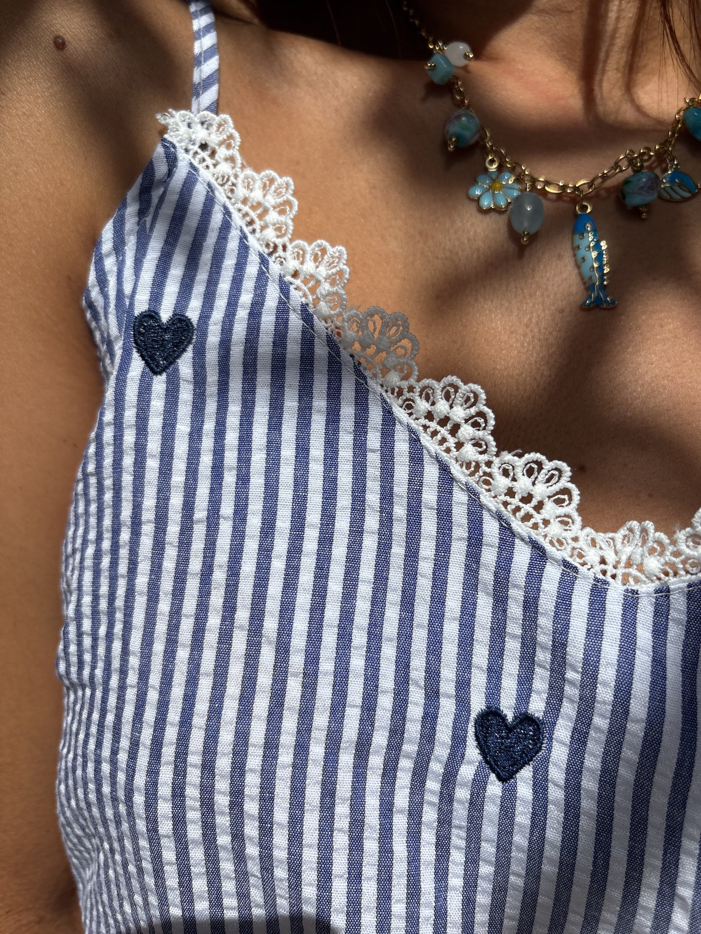 Ensemble Rayé Bleu Petit Cœur